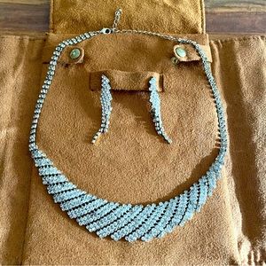 Tornado Bib Collar Necklace / Earring Set shimmering rhinestones